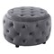 Saltoro Sherpi Lina 28 Inch Round Ottoman, Storage Area, Smooth Gray Vegan Faux Leather